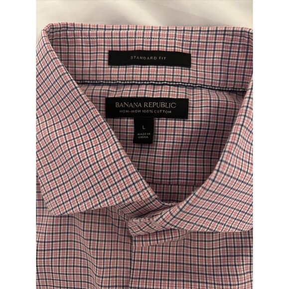 Banana Republic Men's Standard Fit Soft Wash Pink Check Shirt Large - Picture 5 of 6